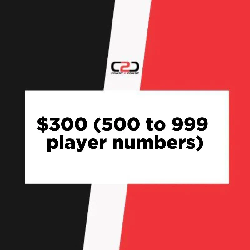 $300 (500 to 999 player numbers)