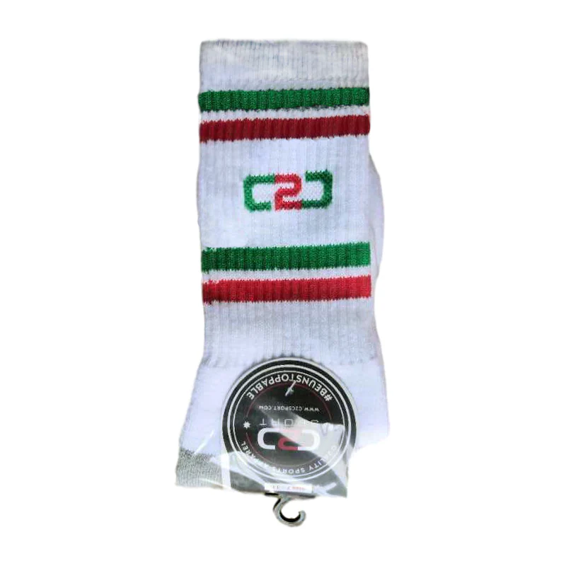 C2C Crew Socks White/BottleGreen/Red (private)