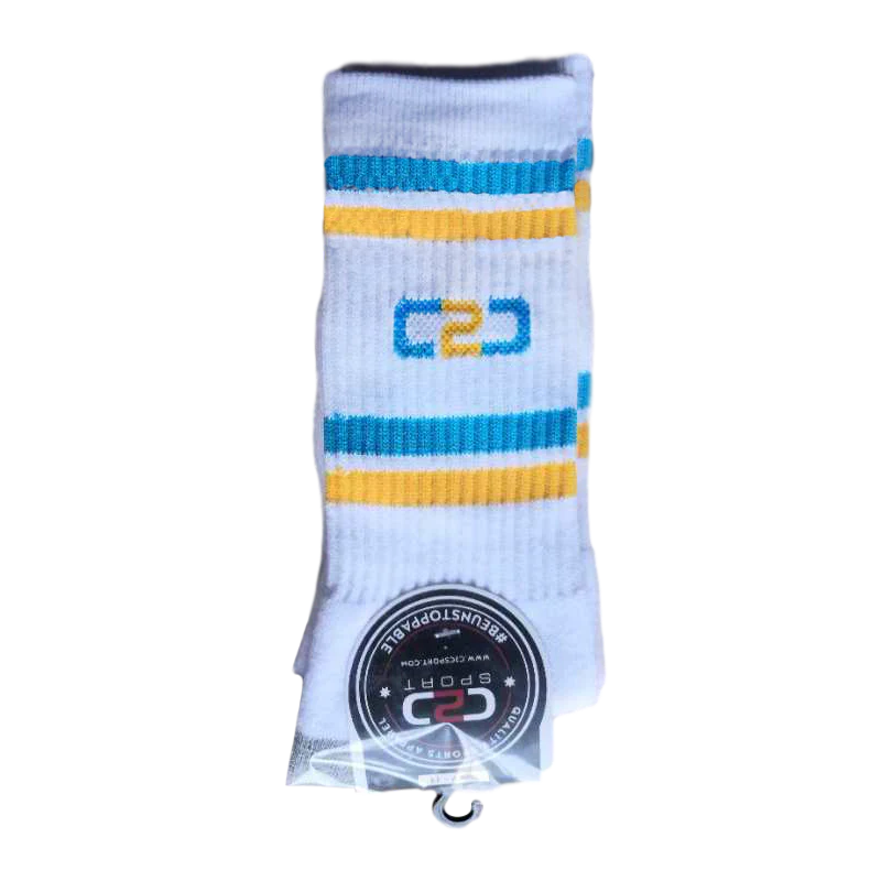 C2C Crew Socks White/Aqua/Gold