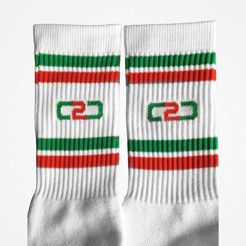 C2C Crew Socks White/BottleGreen/Red - Image 3