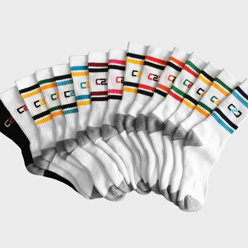 C2C Crew Socks White/BottleGreen/Red - Image 4