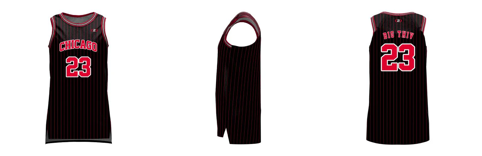 Chicago SlimFit HP Split Basketball Singlet Black Pinstripes Design Your Own Custom