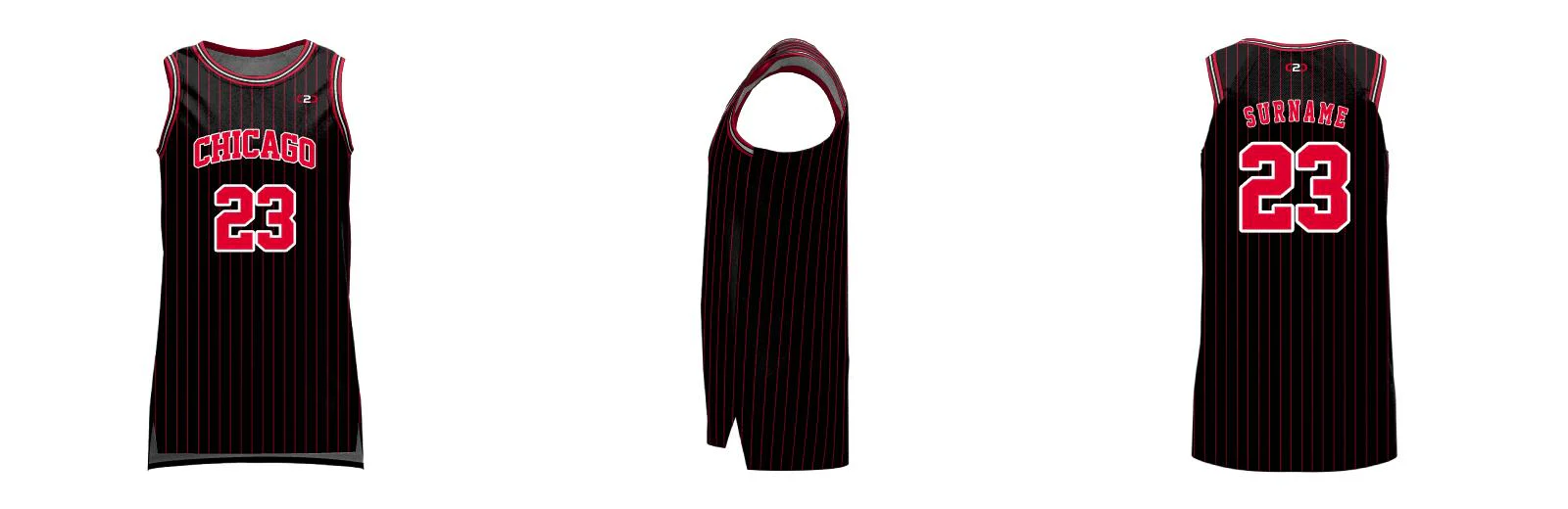 Chicago SlimFit HP Split Basketball Singlet Black Pinstripes Design Your Own Custom