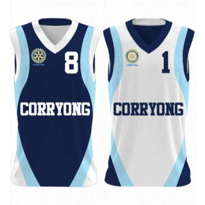 Corryong Basketball Reversible 3HP V Neck Singlet Navy White