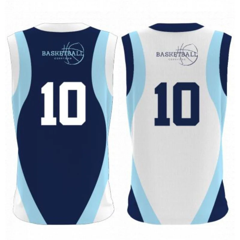 Corryong Basketball Reversible 3HP V Neck Singlet Navy White - Image 2