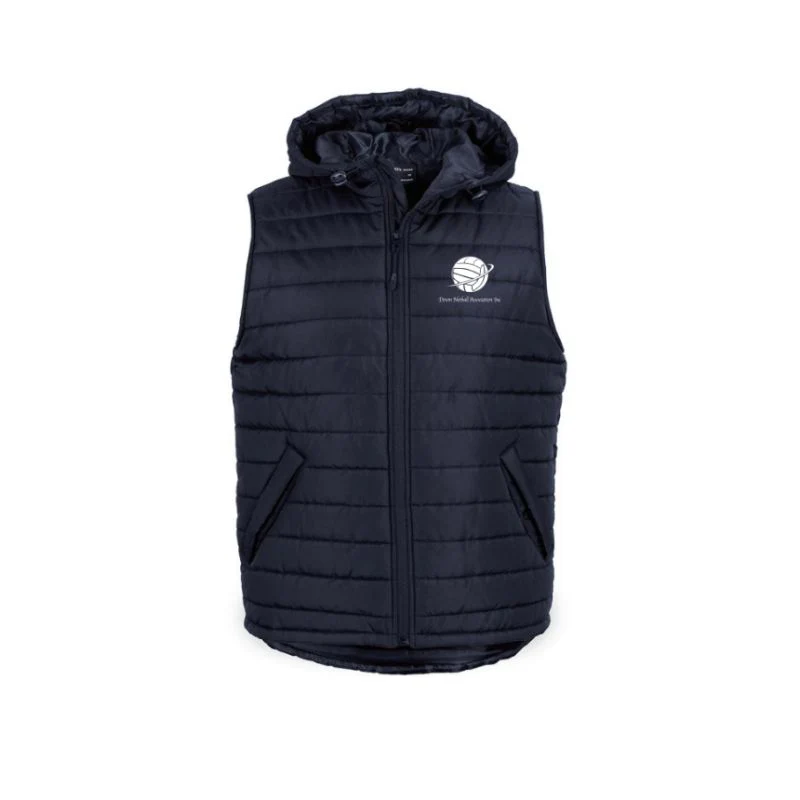 Devon Netball Hooded Puffer Vest Navy