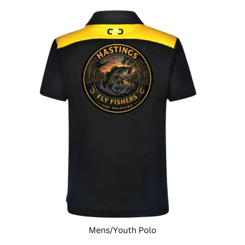 Hastings Fly Fishers Polo Black/Gold (Back Logo) - Image 2