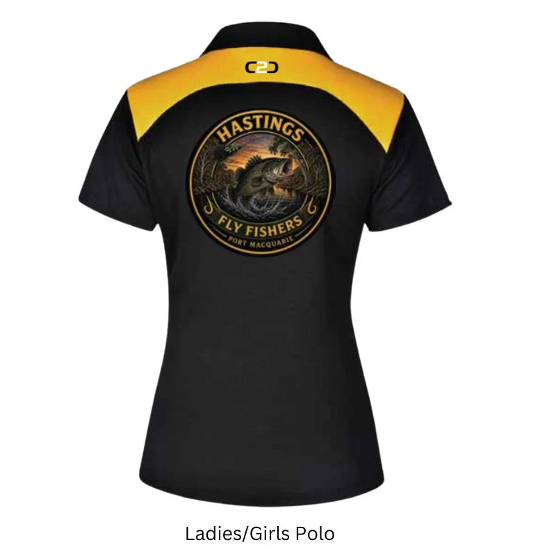 Hastings Fly Fishers Polo Black/Gold (Back Logo) - Image 4