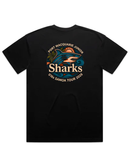 Port Macquarie Junior Sharks Oversized Samoa 2026 Tee Black - Image 2