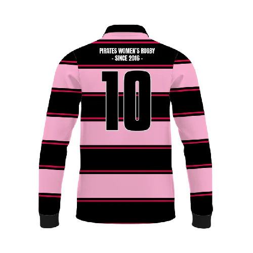 Port Pirates Women’s Pink Knitted Rugby Jersey - Image 2