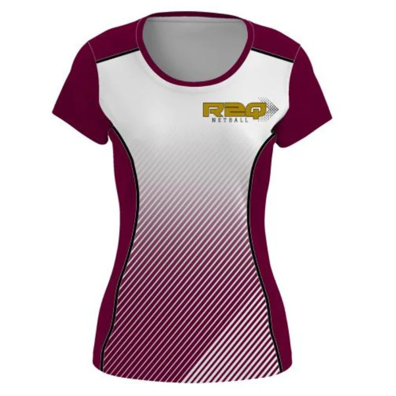 R2Q Netball Core Warmup T-Shirt Maroon White