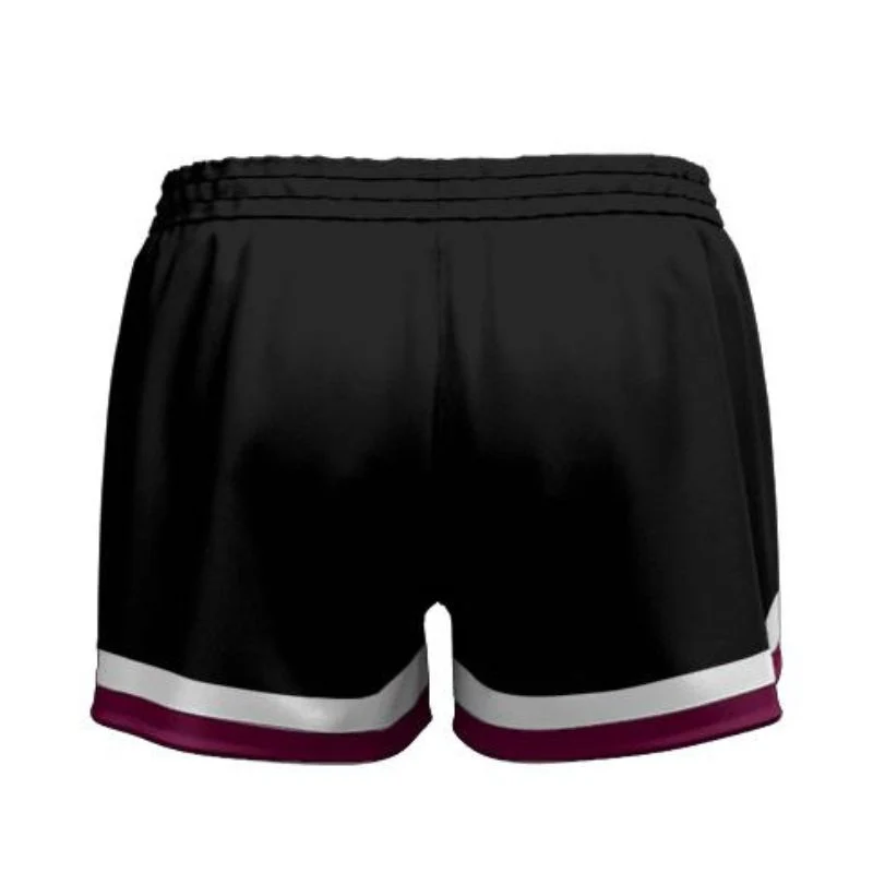 R2Q Netball High Thigh SlimFit HP Curve Shorts Black Maroon - Image 2
