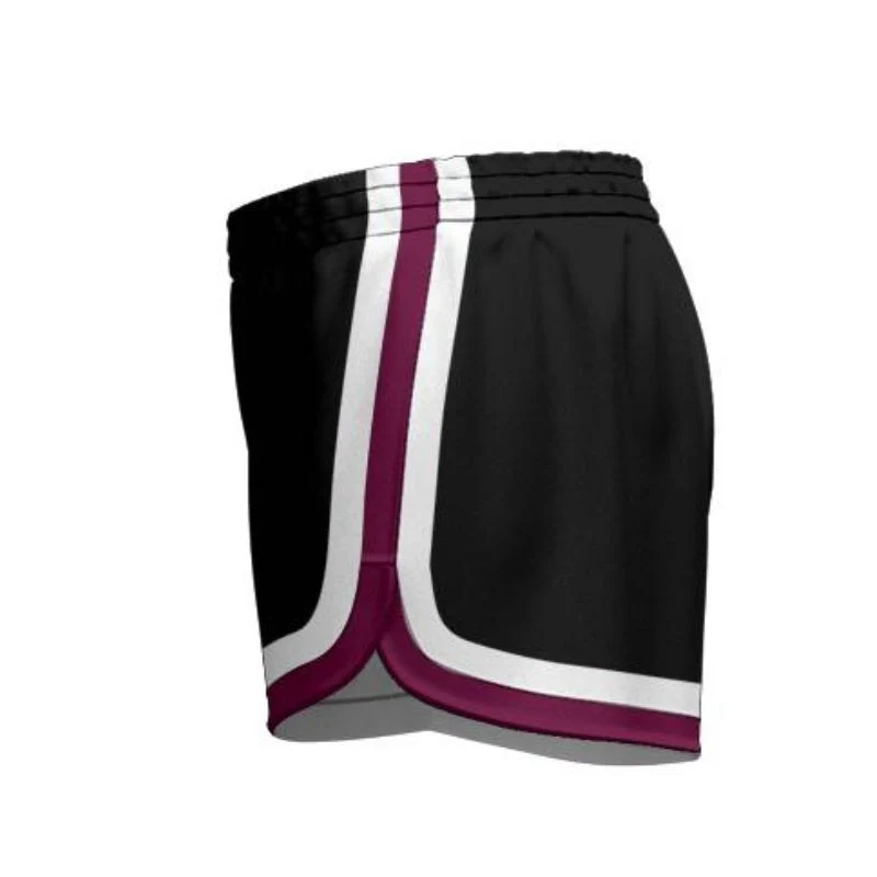 R2Q Netball High Thigh SlimFit HP Curve Shorts Black Maroon - Image 3