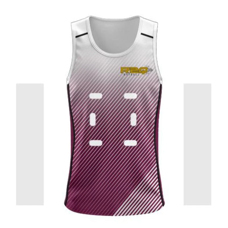 R2Q Netball Singlet with Velcro Maroon White