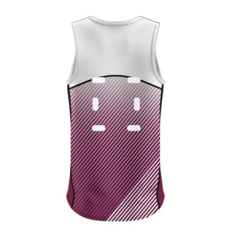 R2Q Netball Singlet with Velcro Maroon White - Image 2