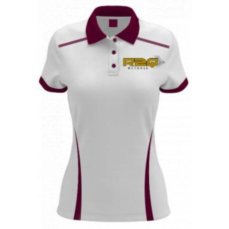 R2Q Netball SlimFit HP Polo White Maroon