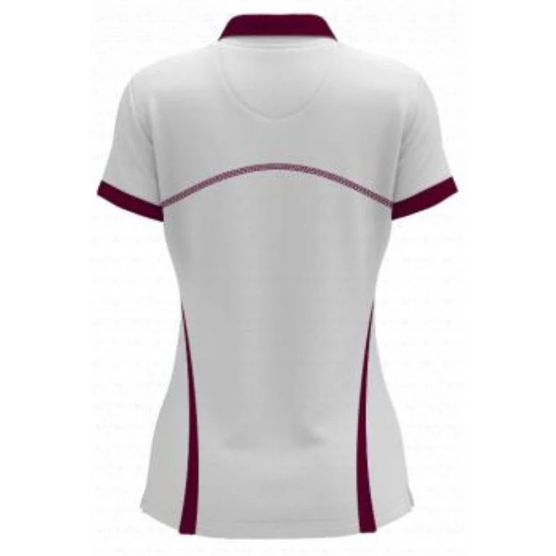 R2Q Netball SlimFit HP Polo White Maroon - Image 2