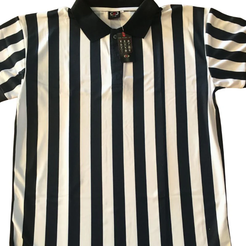 Referee/Umpire/Officials Black White Stripe Polo Shirt - Image 3