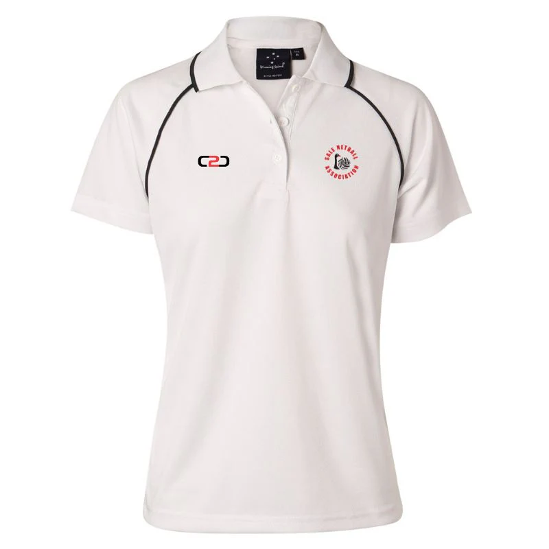 Sale Netball Umpire White Navy Polo