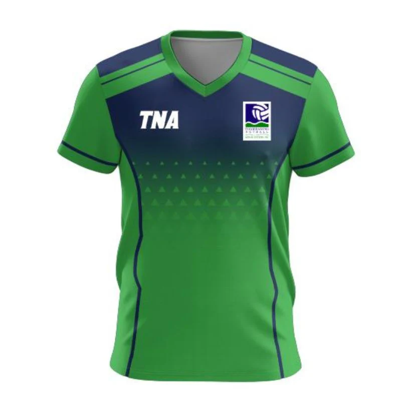 Tuggeranong Netball Warmup Shirt Short Sleeve Green Navy